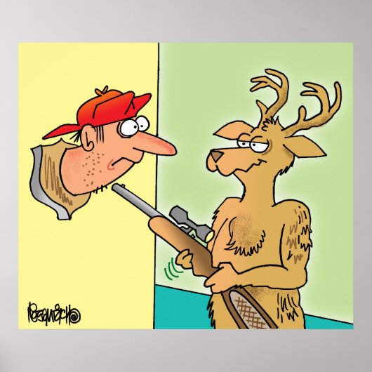 Poster Caricature de chasse aux cerfs de la Revanche blan (Devant)