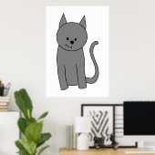 Poster Caricature de chat gris fumé (Bureau à domicile)