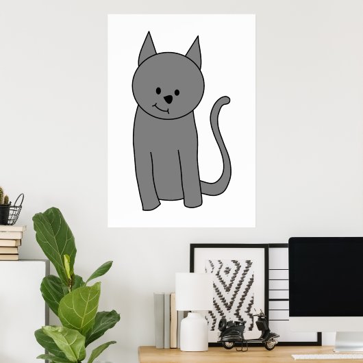 Poster Caricature de chat gris fumé (Bureau à domicile)