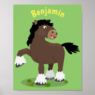 Poster Caricature de cheval de trait de Cute Clydesdale