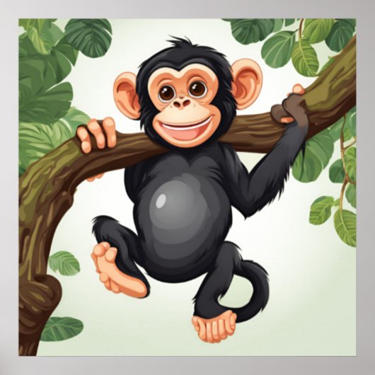 Poster Caricature de chimpanzé fou mignon (Devant)