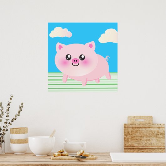 Poster Caricature de cochon mignon (Cuisine)