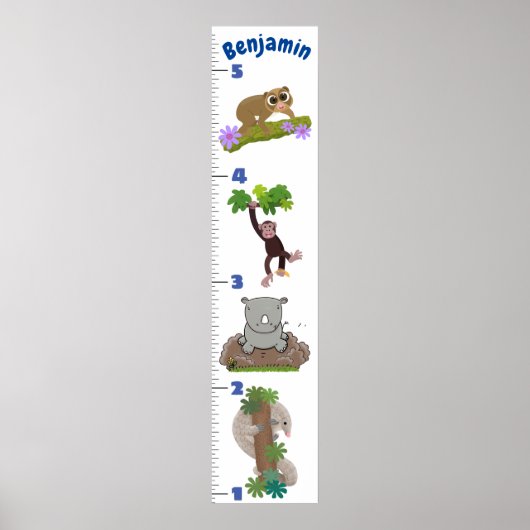 Poster Caricature de croissance des animaux safari mignon (Devant)