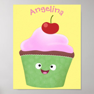 Poster Caricature de cupcake joyeux