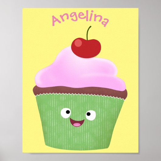 Poster Caricature de cupcake joyeux (Devant)