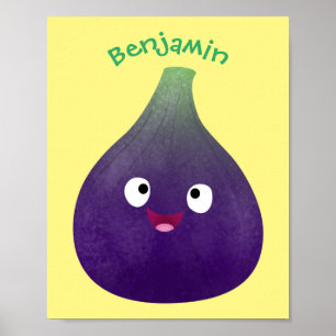 Poster Caricature de fruits mauve joyeux aux figues