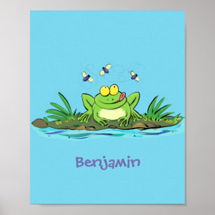 Poster Caricature de grenouille vert mignon