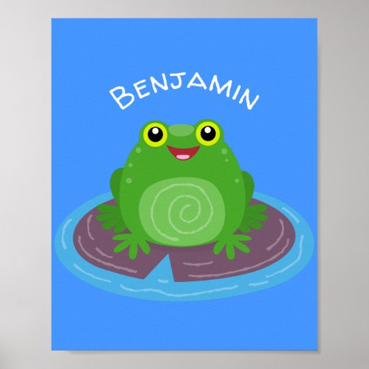 Poster Caricature de grenouille verte mignonne (Devant)