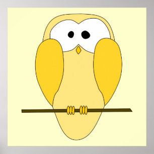 Poster Caricature de la chouette. Jaune.