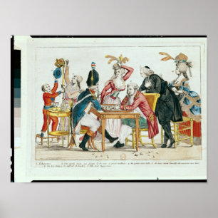 Poster Caricature de Louis XVI jouant aux échecs
