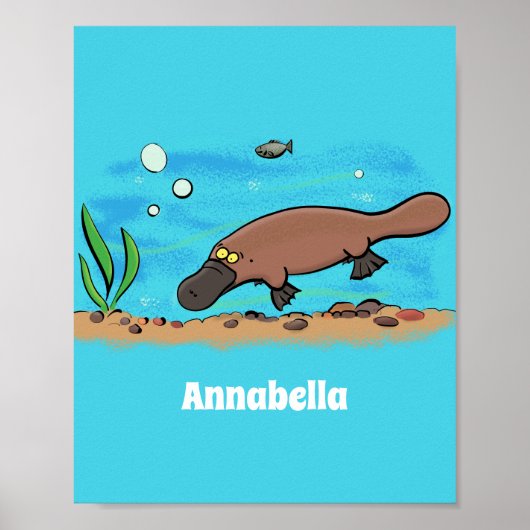 Poster Caricature de natation de Cute platypus (Devant)