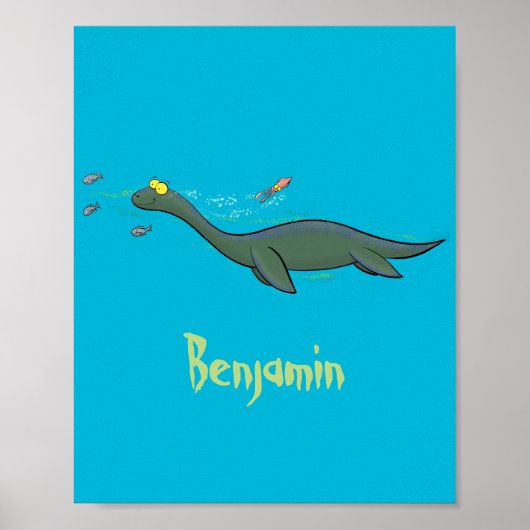 Poster Caricature de plesiosaure, monstre marin mignon et (Devant)