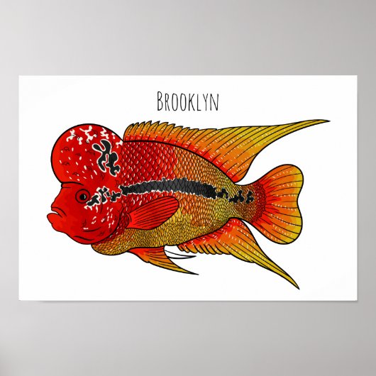 Poster Caricature de poisson cichlide à fleur (Devant)