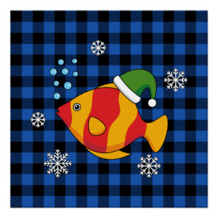 Poster Caricature de poisson tropical de Noël sur le Moti
