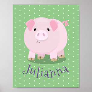 Poster Caricature de porc mignon rose pot vendue
