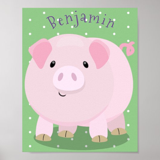 Poster Caricature de porc mignon rose pot vendue (Devant)
