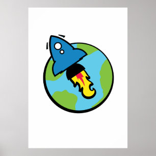 Poster Caricature de science-fiction Rocket And Planet