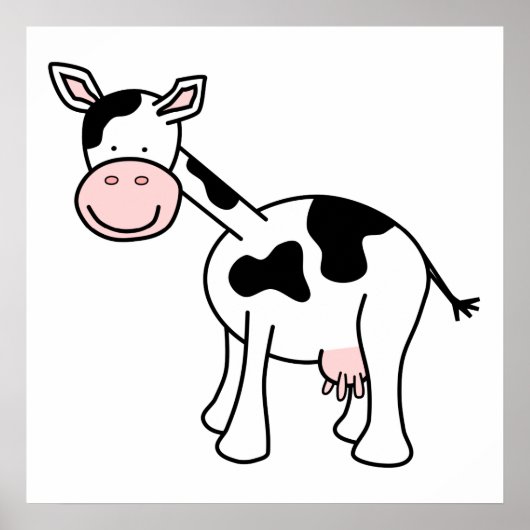 Poster Caricature de vache noire et blanche. (Devant)