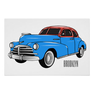 Poster Caricature de voiture classique 1948