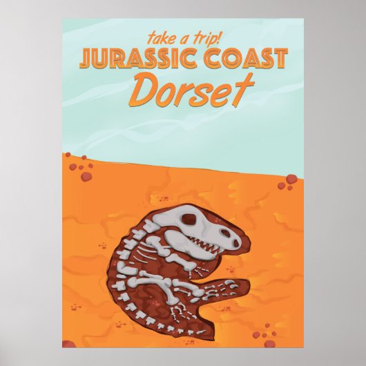 Poster Caricature de voyage de Jurassic Coast Devon (Devant)