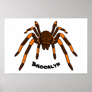 Poster Caricature déplaisante de tarantule brun et orange
