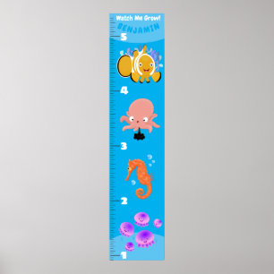 Poster Caricature des créatures marines de poissons migno