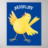 Poster Caricature d'oiseau canari jaune chantant mignon (Devant)