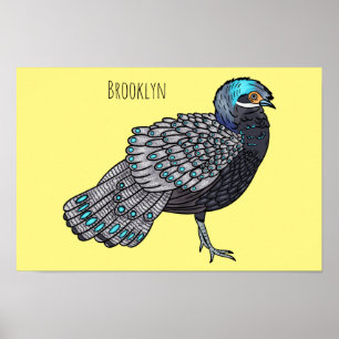 Poster Caricature d'oiseau de faisan paon de Bornéo