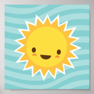 Poster Caricature du soleil de Cute kawaii sur les enfant