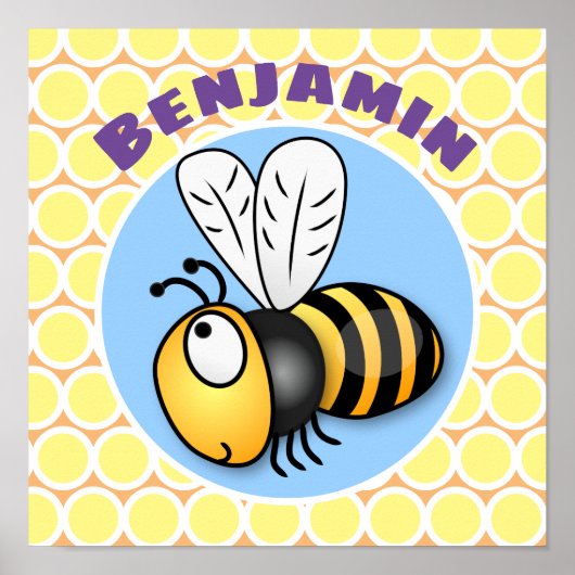 Poster Caricature en jaune d'abeille volante mignonne (Devant)