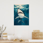 Poster Caricature Grand requin blanc - Art Ocean Predator (Cuisine)