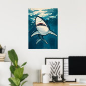 Poster Caricature Grand requin blanc - Art Ocean Predator (Bureau à domicile)
