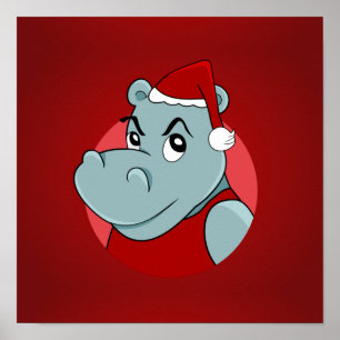 Poster Caricature hippo de Noël