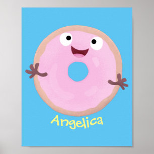 Poster Caricature joli beignet rose vitré