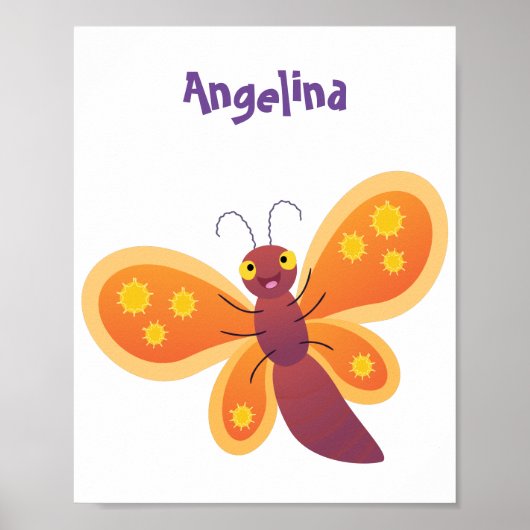 Poster Caricature joli papillon orange (Devant)