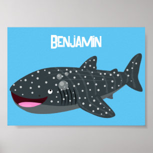 Poster Caricature joli requin baleine joyeux