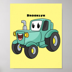 Poster Caricature joli tracteur vert joyeux