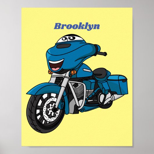 Poster Caricature joyeux bleu moto (Devant)