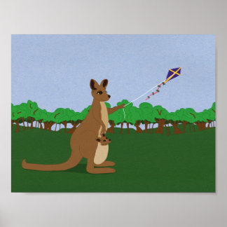 Poster Caricature Kangaroos Flying a Kite