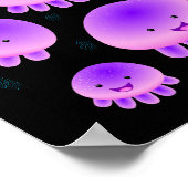 Poster Caricature kawaii de méduse violette rose mou (Coin)