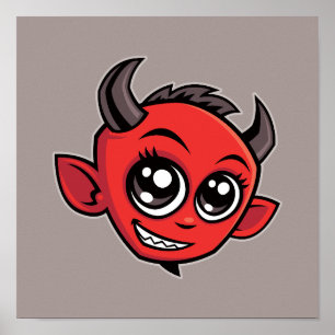 Poster Caricature mignonne et souriante diable
