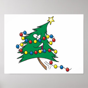 Poster caricature mignonne personnage d'arbre de Noël