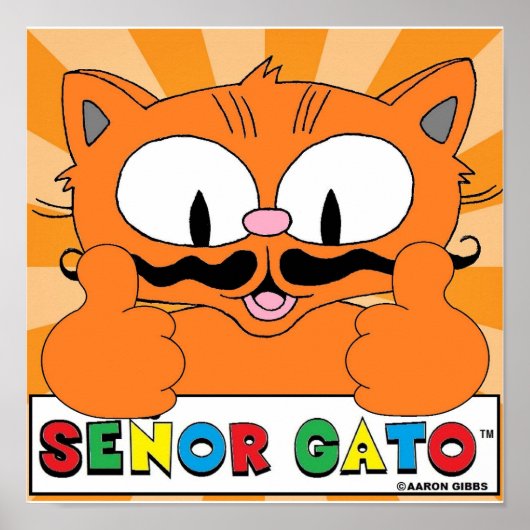 Poster Caricature Mustache Chat Senor Gato Deux pouces (Devant)