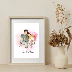Poster Caricature personnalisée Valentines cadeau de jour