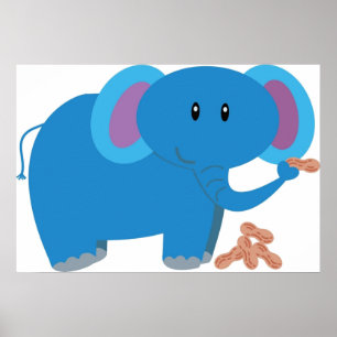 Poster Caricature petit éléphant mignon avec arachide