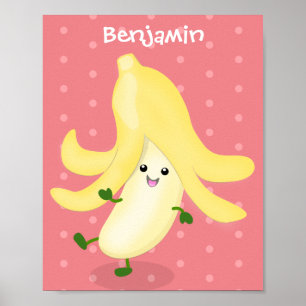 Poster Caricature sur la banane de Cute kawaii