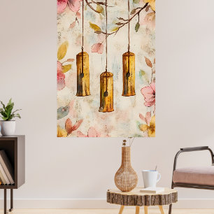Poster Carillons suspendus à une branche fleurie. 