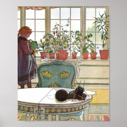 Poster Carl Larsson - Fleurs sur le rebord de fenêtre (Devant)