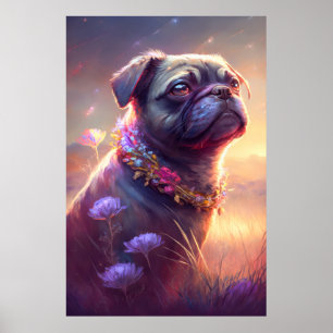 Poster Carlin Chien Animal Portrait Peinture Animaux Cara