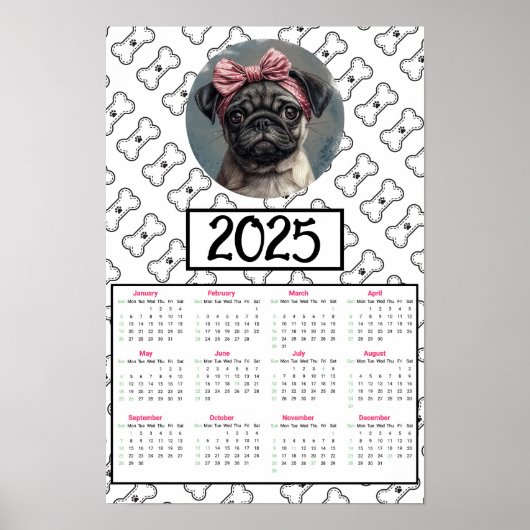 Poster Carlin Chien et os Calendrier 2025 (Devant)